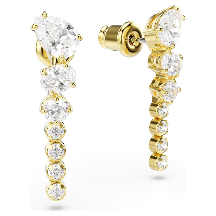 Mesmera drop earrings Mixed cuts, White, 18K gold finish